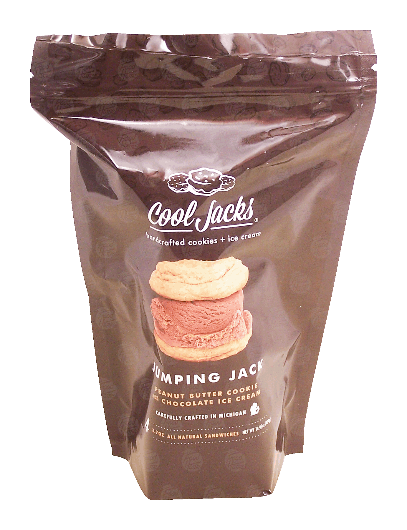 Cool Jacks Jumping Jack peanut butter cookie with chocolate ice cream, 4-sandwiches Full-Size Picture